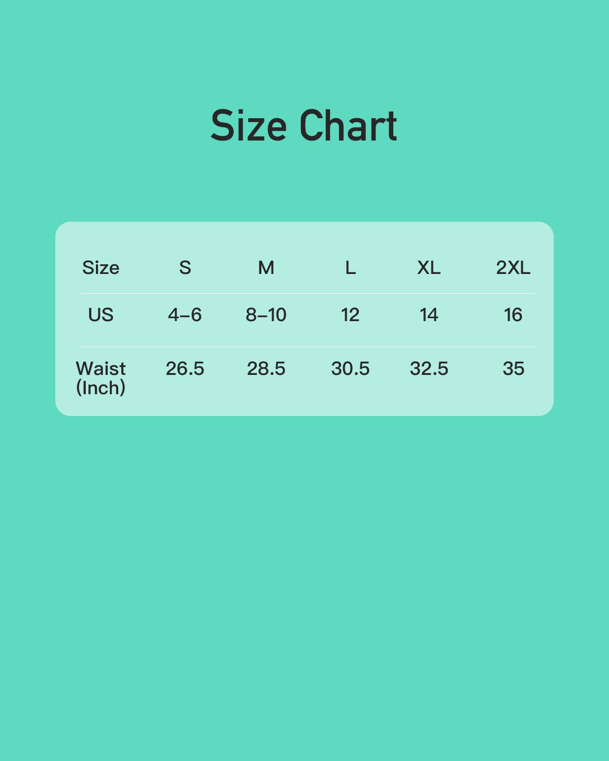 Size chart for Bellycloud™ maternity shorts showing sizes S to 2XL with corresponding US sizes and waist measurements in inches.